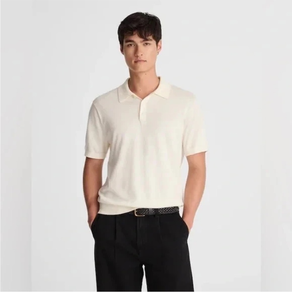 Men’s Madewell Cream Heathered Short Sleeve Three-Button Sweater XL NWT